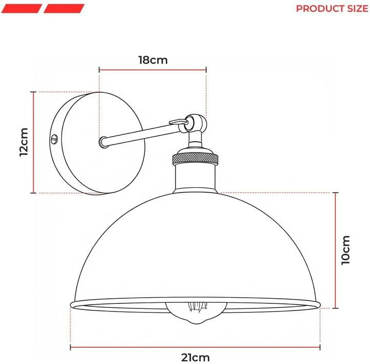 Applique murale Dome en métal, lampe murale industrielle réglable à 180 ° pour les décorations de chevet, d'étude, de cuisine et de salon.