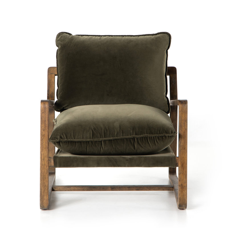 Goldberg Wooden Frame Armchair, Toasted Umber, Surrey Olive Performance Velvet