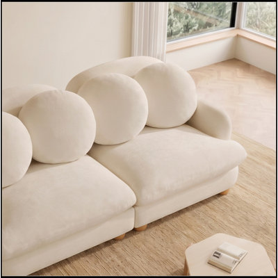 Comfy Chenille Modular Sectional Sofa 3 Seater Deep Seat with 6 Throw Pillows Solid Wood Frame