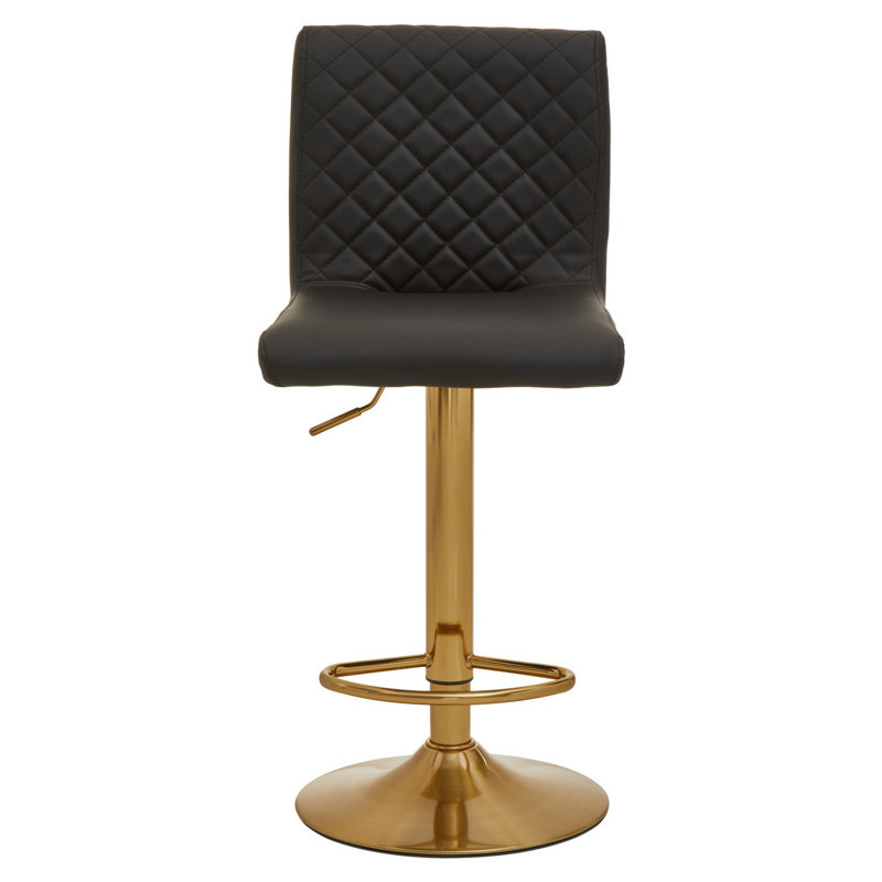 Wilksboro Swivel Upholstered Adjustable Height Counter Stool with Metal Frame, Black, Gold
