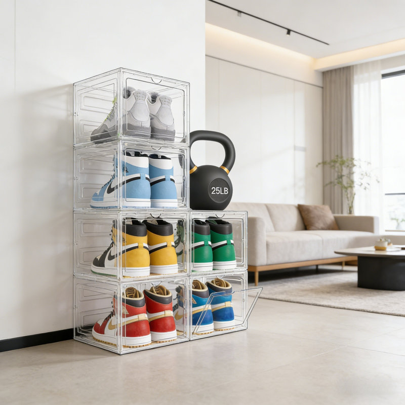 Enhanced Rigid Shoe Storage Boxes, Thickened Durable Transparent Plastic Stackable Shoe Organizers For Closet, Sneaker Display Case With Magnetic Doors