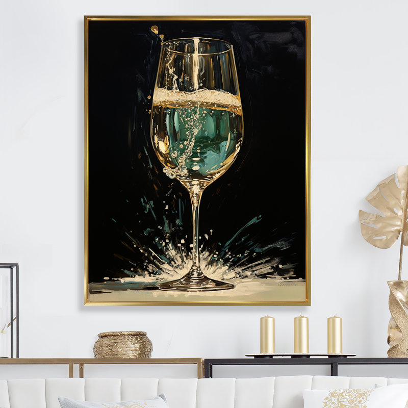 Or et émeraude champagne rêveur - champagne grand art mural, Cadre flottant doré, 32" H x 16" W