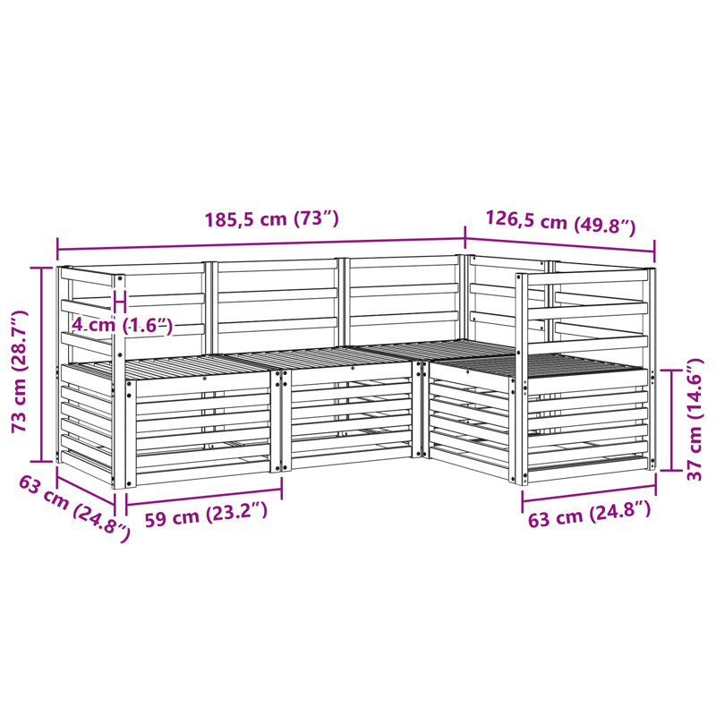 185.5cm Wide Patio Sectional Set