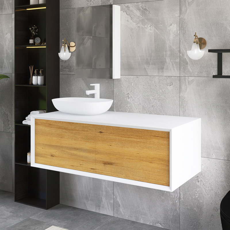 Meuble-lavabo mural 48 po avec plateau blanc uni