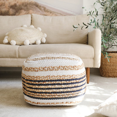 Lebo Contemporary Striped Cotton/Jute Square Ottoman Pouf