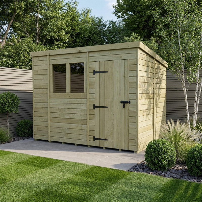 Total Sheds 10ft x 7ft Pent Garden Shed - Single Door - With Windows - Pressure Treated Timber - UK Manufactured