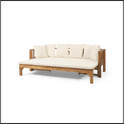 Long Beach Acacia Wood Waterproof Sofa Daybed, Versatile Outdoor Furniture for Patio and Backyard Relaxation