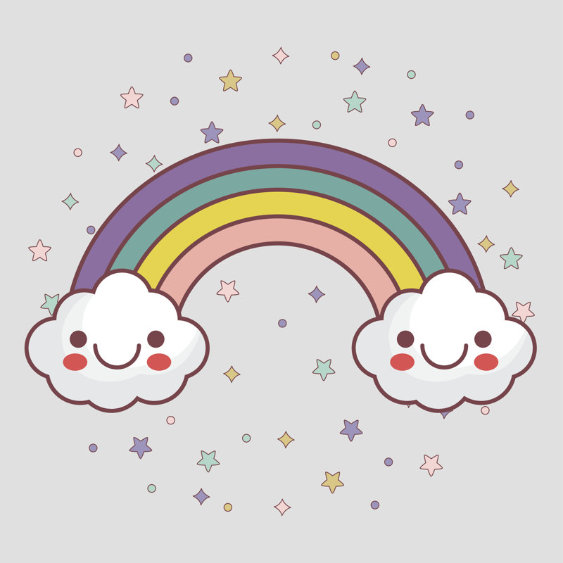 Kawaii Clouds And Rainbow - Wrapped Canvas Print, 30cm H x 30cm W x 3.8 cm D