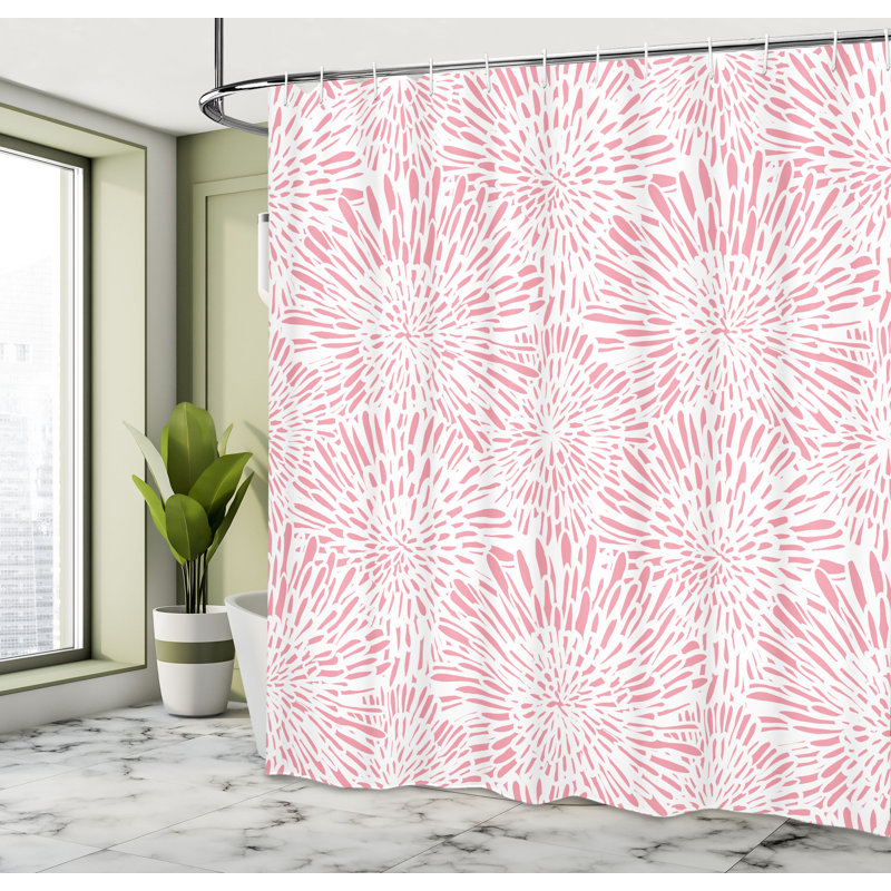 Ensemble de rideau de douche + crochets, H 70 po x l 69 po, Rose pastel