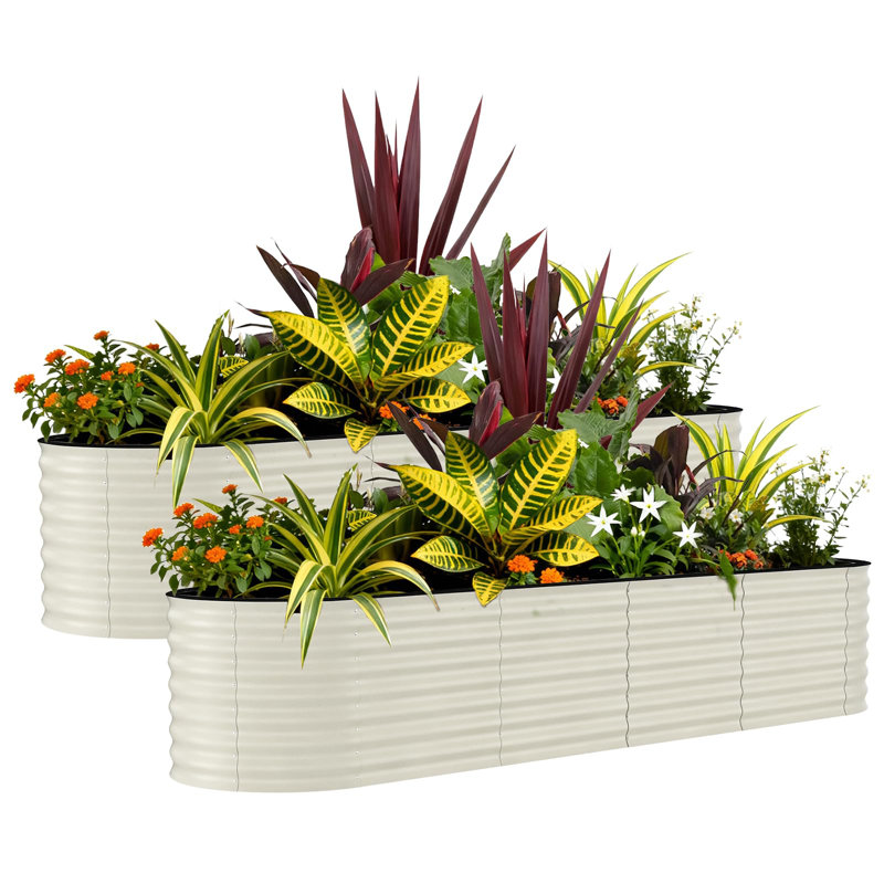 Metal Raised Garden Bed, Beige, 60cm H x 240cm W x 60cm D