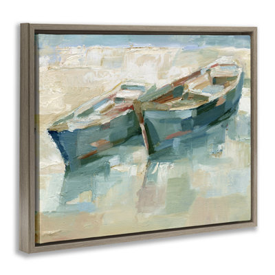 «Boat Duo On Shore», art mural encadré flottant par Ethan Harper