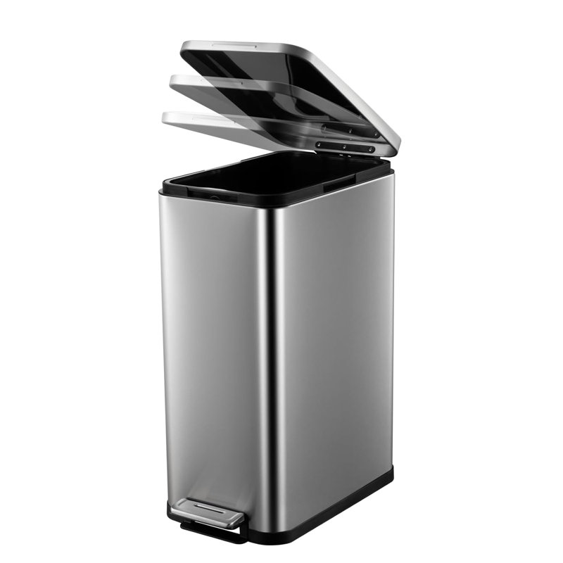 Poubelle à pédale en acier 13 gallons, Argent argent