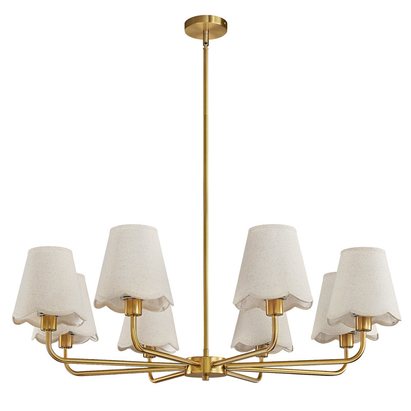 Lustre 8 lumières à intensité variable moderne avec abat-jour en tissu, Or brossé