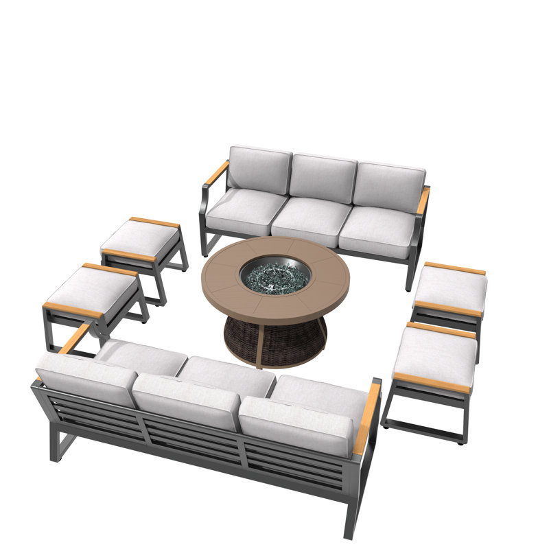 Kimimila Wicker 10 - Person Patio Conversation Set with Cushions, Black