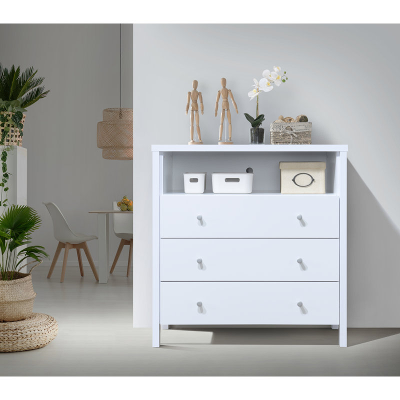 Commode 3 tiroirs Maekayla, Blanc