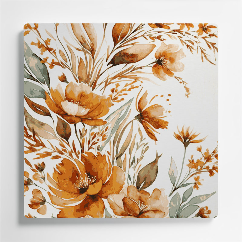 Aquarelle florale, art mural gris en métal 56, H 32 po x l 32 po