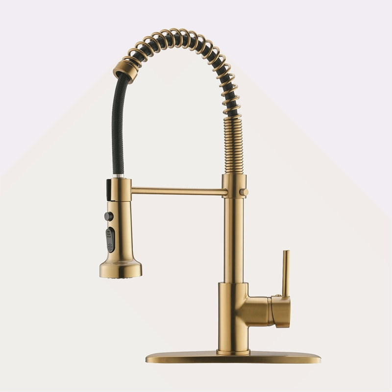 Robinet de cuisine commercial avec pulvérisateur rétractable, robinet d'évier de cuisine à poignée simple avec plaque de pont