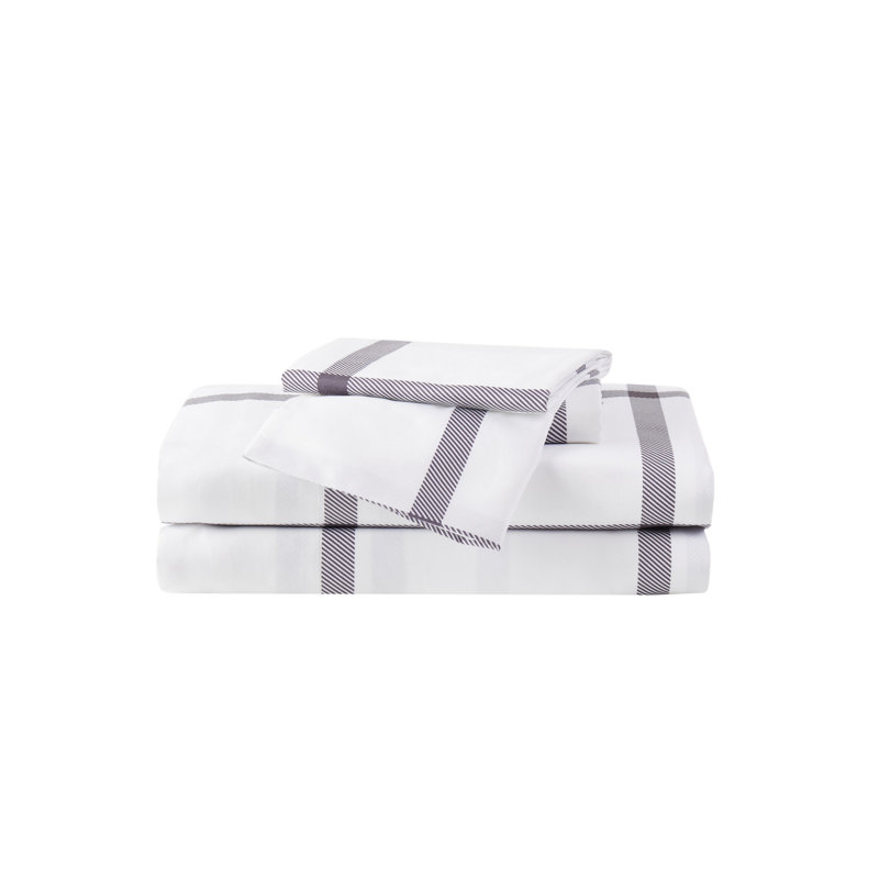 Ensemble de draps en microfibre écossais, Simple TG, Blanc / gris anthracite