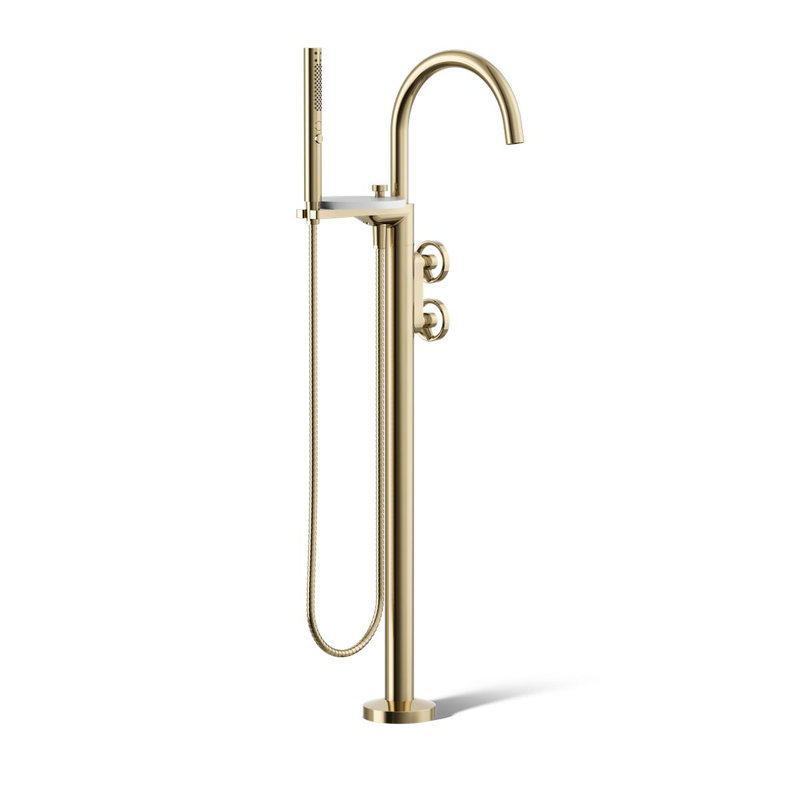 Components Floor-Mount Bath Filler Trim, Wheel Handle, Gold