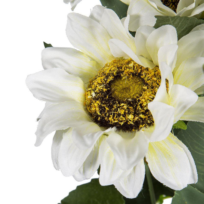 Artificial Cream Sunflower Bush, 4 Pack Polyester Faux Sunflower Arrangement for Home & Garden Accent Decor, Crème