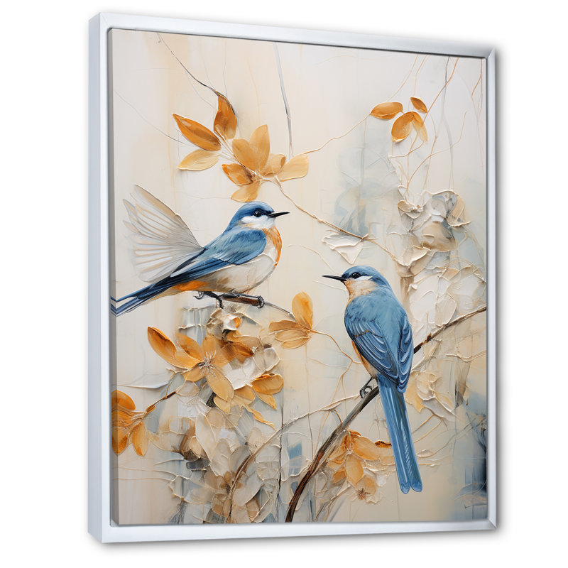 Minimalisme, oiseaux et paradis, paysage floral encadré sur toile, H 40 po x l 30 po x P 1,5 po, Blanc