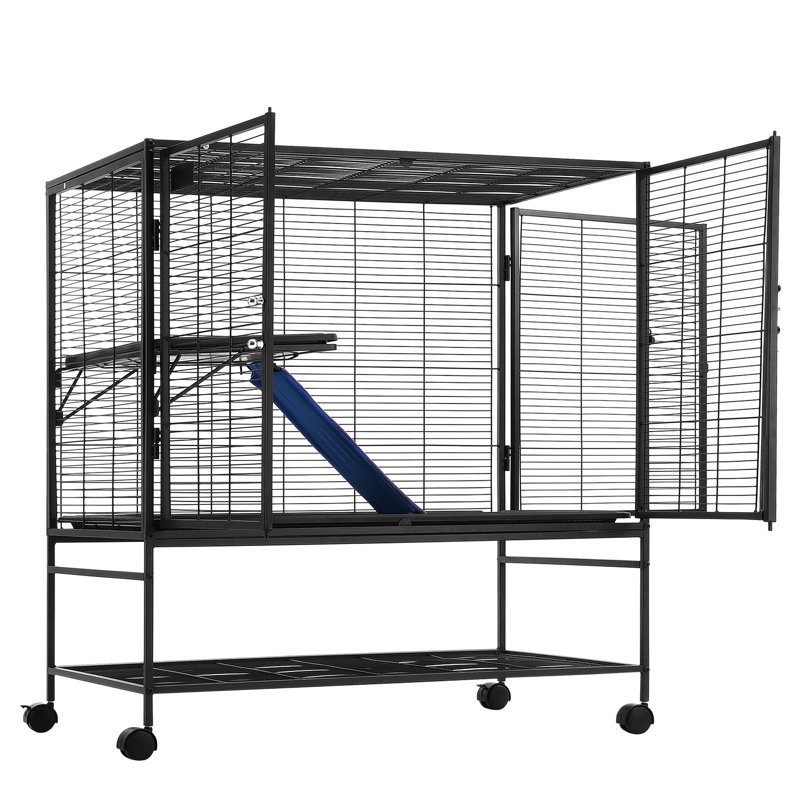 Cage à furet en métal 39 po avec 2 rampes, 2 rampes et un plateau en ABS - Espace de vie spacieux et pratique pour les furets et autres petits animaux faciles à entretenir