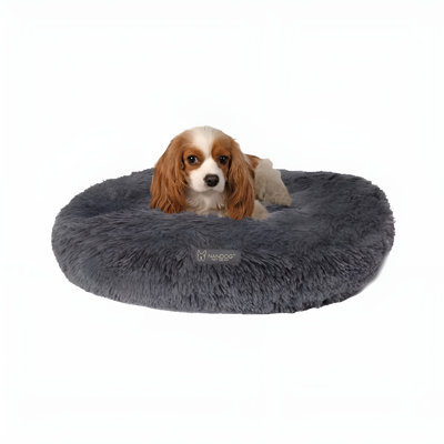  Lit rond rond à poils longs pour animaux de compagnie - gris foncé (diamètre de 26 po)