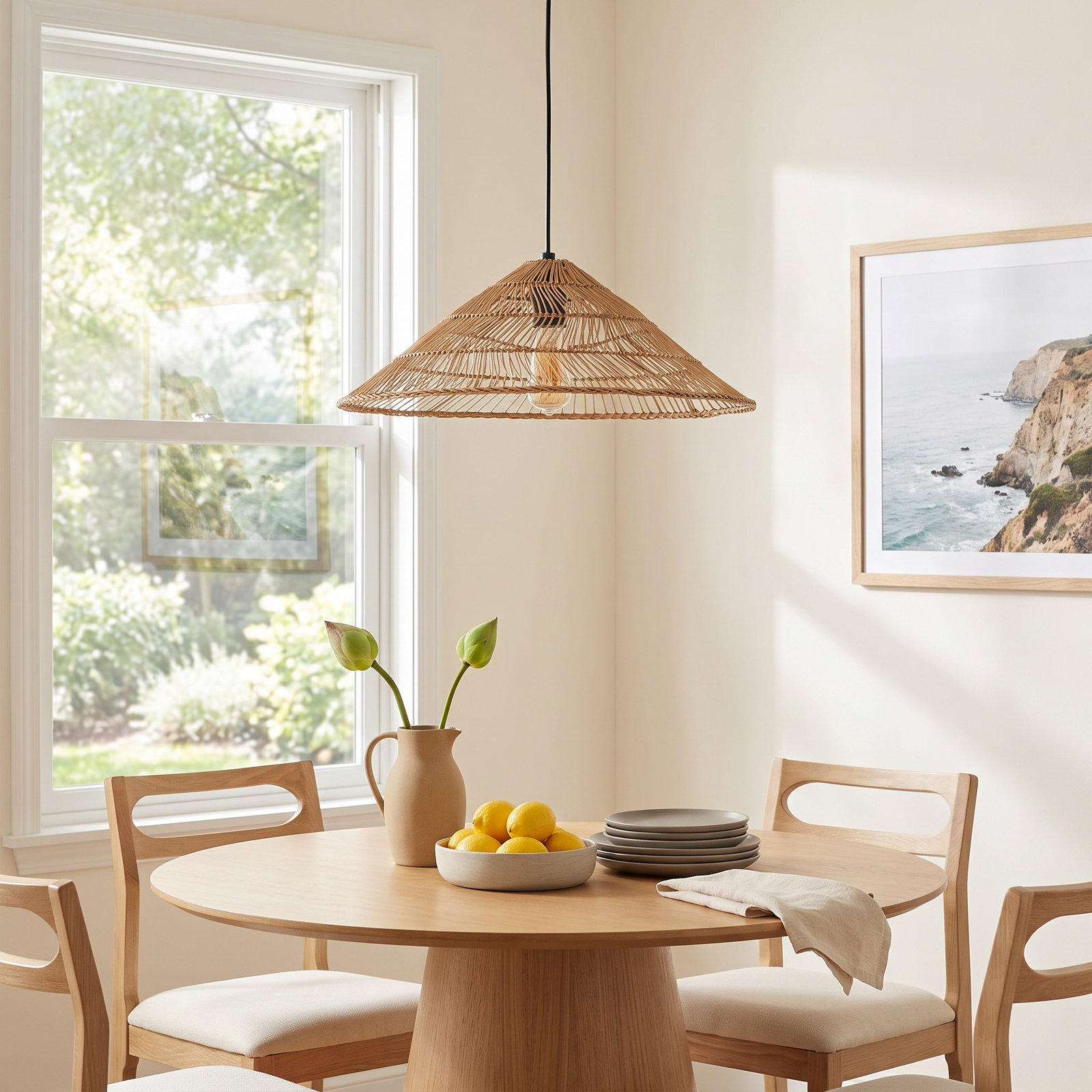 Aisma Dimmable Rattan Single Light Pendant, Brown, Brown