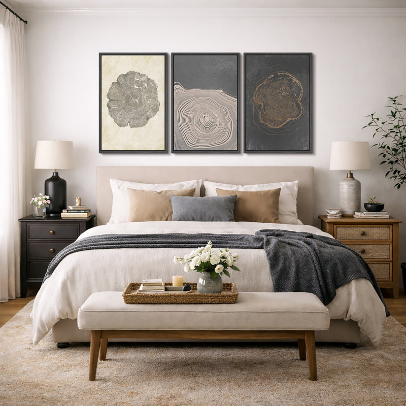«Tree Ring», œuvre de souche en bois gris beige, images murales minimalistes modernes organiques minimalistes, impression sur toile encadrée, 3 pièces, art mural: 16 po x 24 po x 3 pièces, 24 po x 36 po x 3 pièces