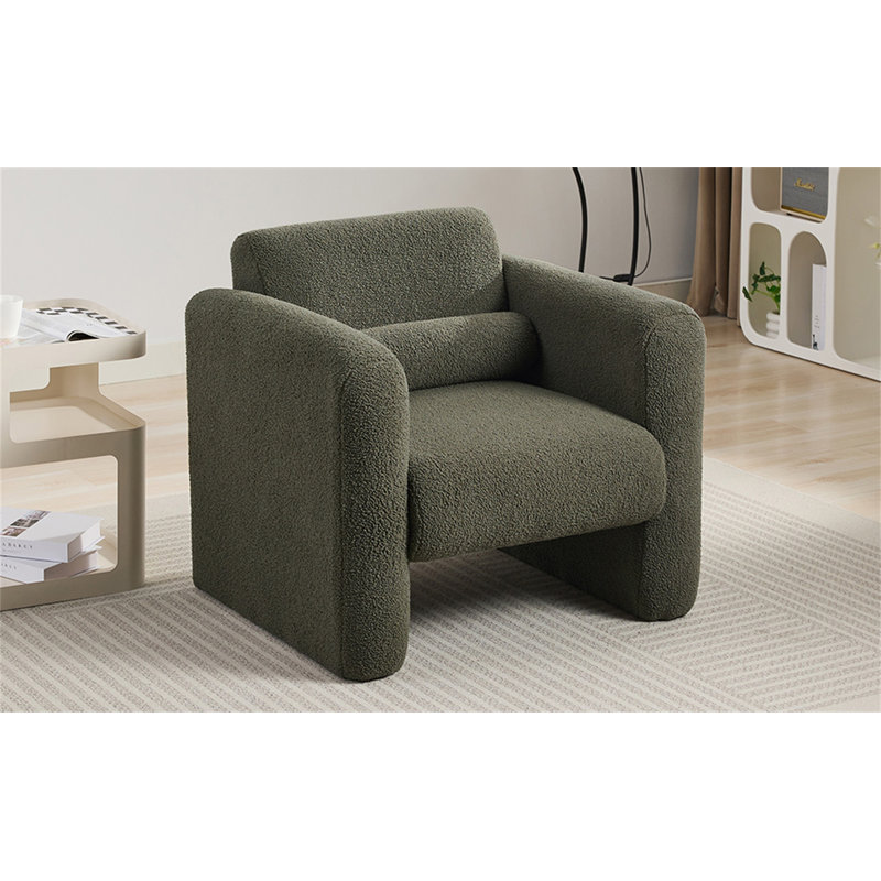 Chaise d'appoint moderne avec accoudoirs rembourrés et rembourrés en Sherpa, Algue verte
