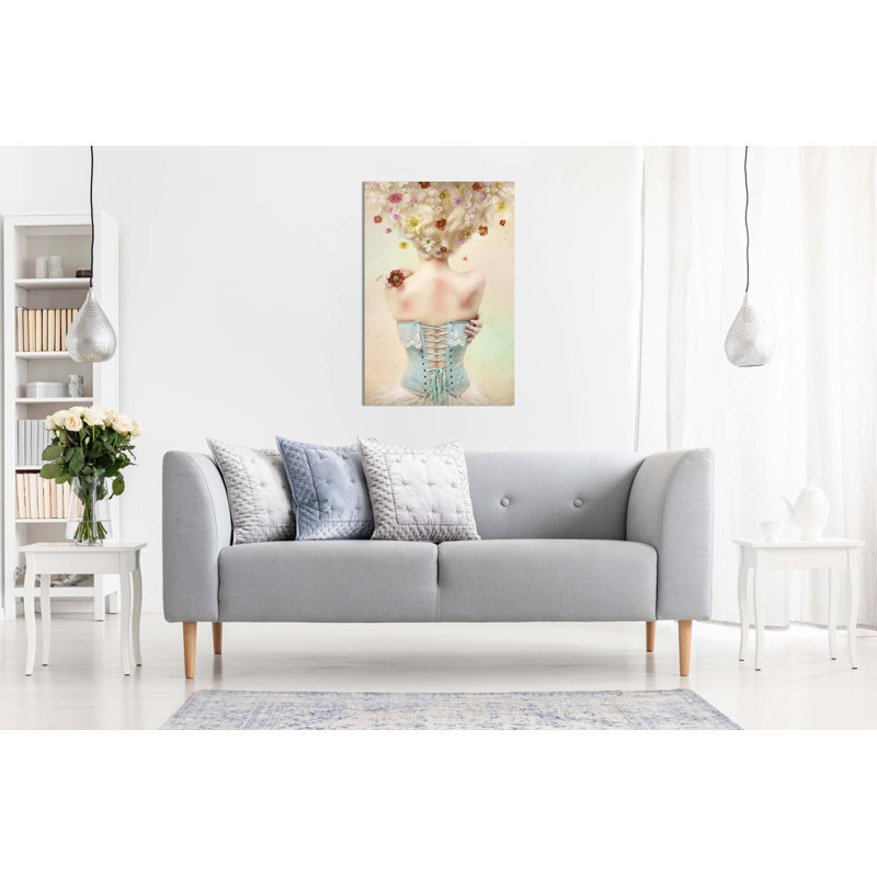 Pastel Girl With Flowers In Hair - Wrapped Canvas Print, 31cm H x 20cm W x 1.8cm D