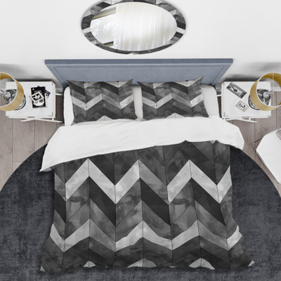 Ensemble de housse de couette moderne Gray Herringbone Flow I