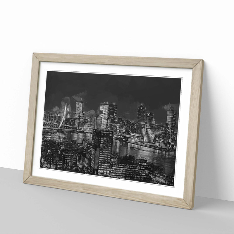 Rotterdam Skyline Netherlands in Abstract - Picture Frame Photograph Print, 35cm H x 50cm W x 2cm D, Oak