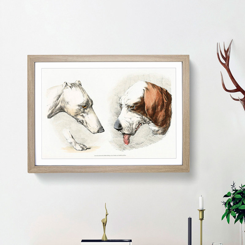 Two Dogs by Henry Alken - Framed Print, Oak Framed, 48cm H x 65cm W x 2cm D