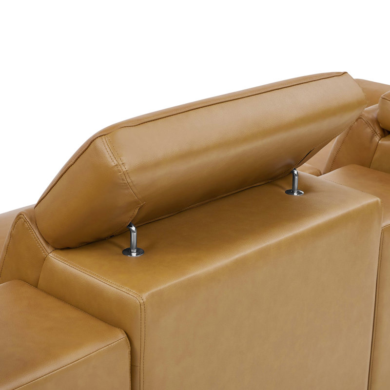 Canapé d'angle modulaire en similicuir avec sièges inclinables, appuie-tête réglables, console de rangement avec porte-gobelets, 5 places, couleur gingembre, largeur 111,69, profondeur 31,42