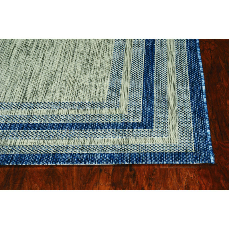 3'X4' Grey Denim Machine Woven Uv Treated Bordered Indoor Outdoor Accent Rug