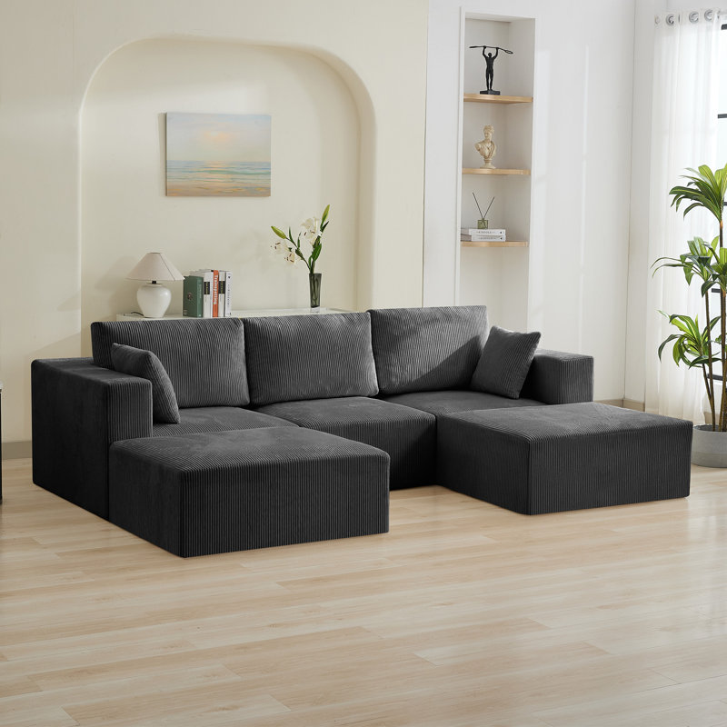 Boneless Oversized Modular Sofa Bed, U-Shaped Sectional with Movable Ottomans, No Assembly Convertible Sleeper Couch, 5