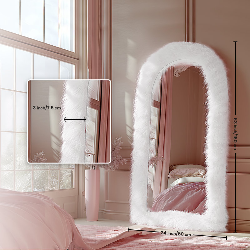 Miroir de plancher en bois manufacturé Jezell, 71 po x 32 po, Blanc