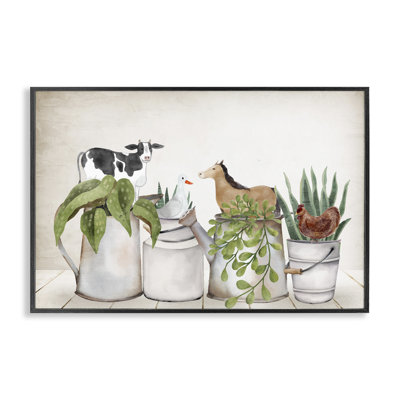 «Tin Farm Animal Plants», art de la giclée encadrée par Kim Allen