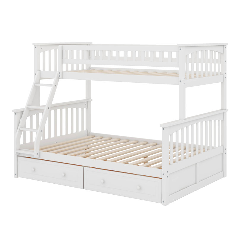 Twin Over Full Bunk Bed With Drawers, White