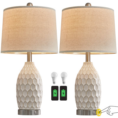 Intissar 3-Way Dimmable Ceramic Bedside Lamp with USB Port for Desk, Office
