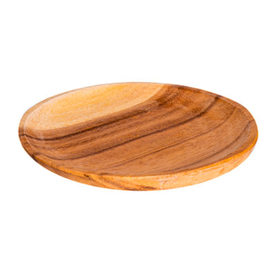 Round Classic Acacia Wood Dessert Plate Set Of: 4