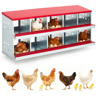 10 Compartment Chicken Nesting Box,Heavy Duty Galvanized Steel Rustproof Laying Box for Hens Ducks,Anti-Peck Rustproof Nest Boxes with Cover 62.99" l x 18.9" w x 27.95" h Red