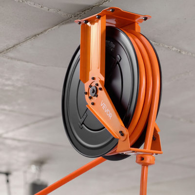 Enrouleur de tuyau d'air rétractable, tuyau en PVC 3/4 po x 50 pi Max 300PSI, enrouleur de tuyau de compresseur d'air à enroulement automatique avec plomb de 5 pi, bras double en acier robuste pour fixation au plafond / au mur