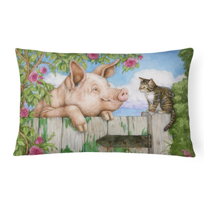  Coussin intérieur / extérieur Cochon à la porte avec le chat