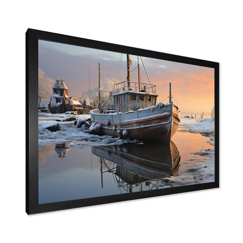 Winter Icy Harbor II - Imprimé, Cadre simple noir, H 34 po x l 44 po x P 1,5 po