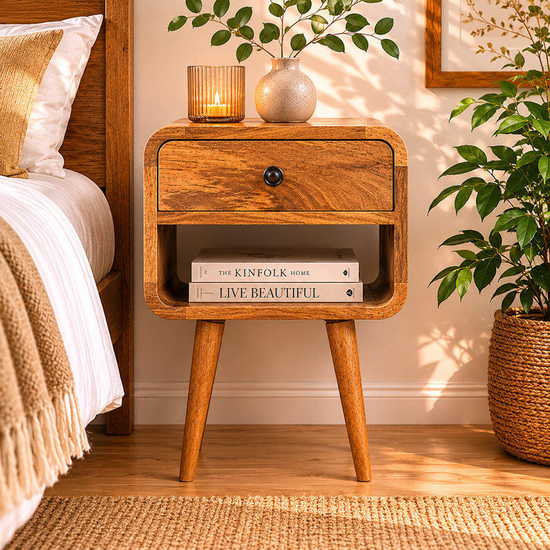 Bressyln 30cm W Solid Wood Bedside Table, Dark Brown