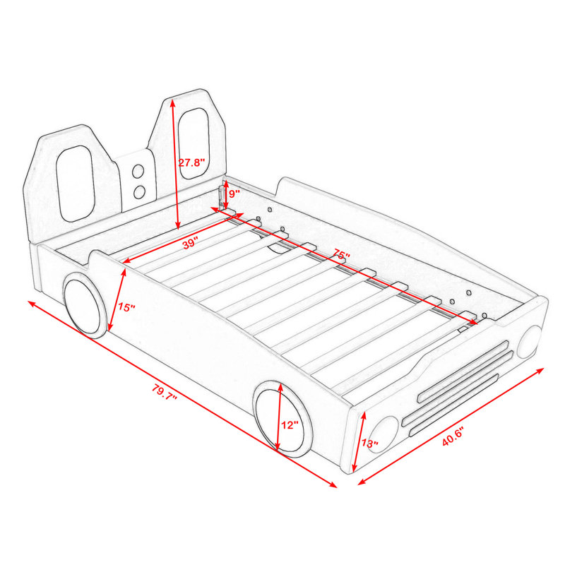 Himke Twin Car-Shaped Bed with Wheels, Yellow