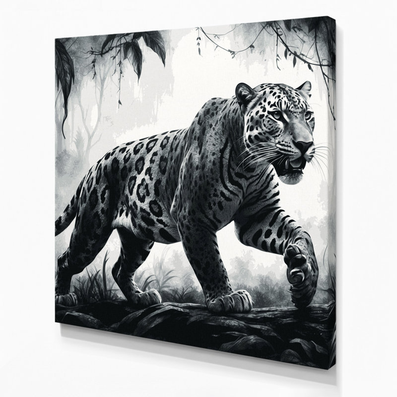 Art mural sur toile noir Wildlife Jaguar, H 8 po x l 8 po