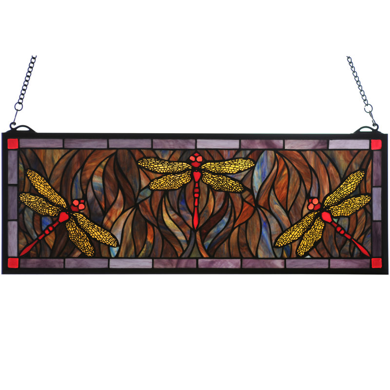 Tiffany Dragonfly Trio Stained Glass Window